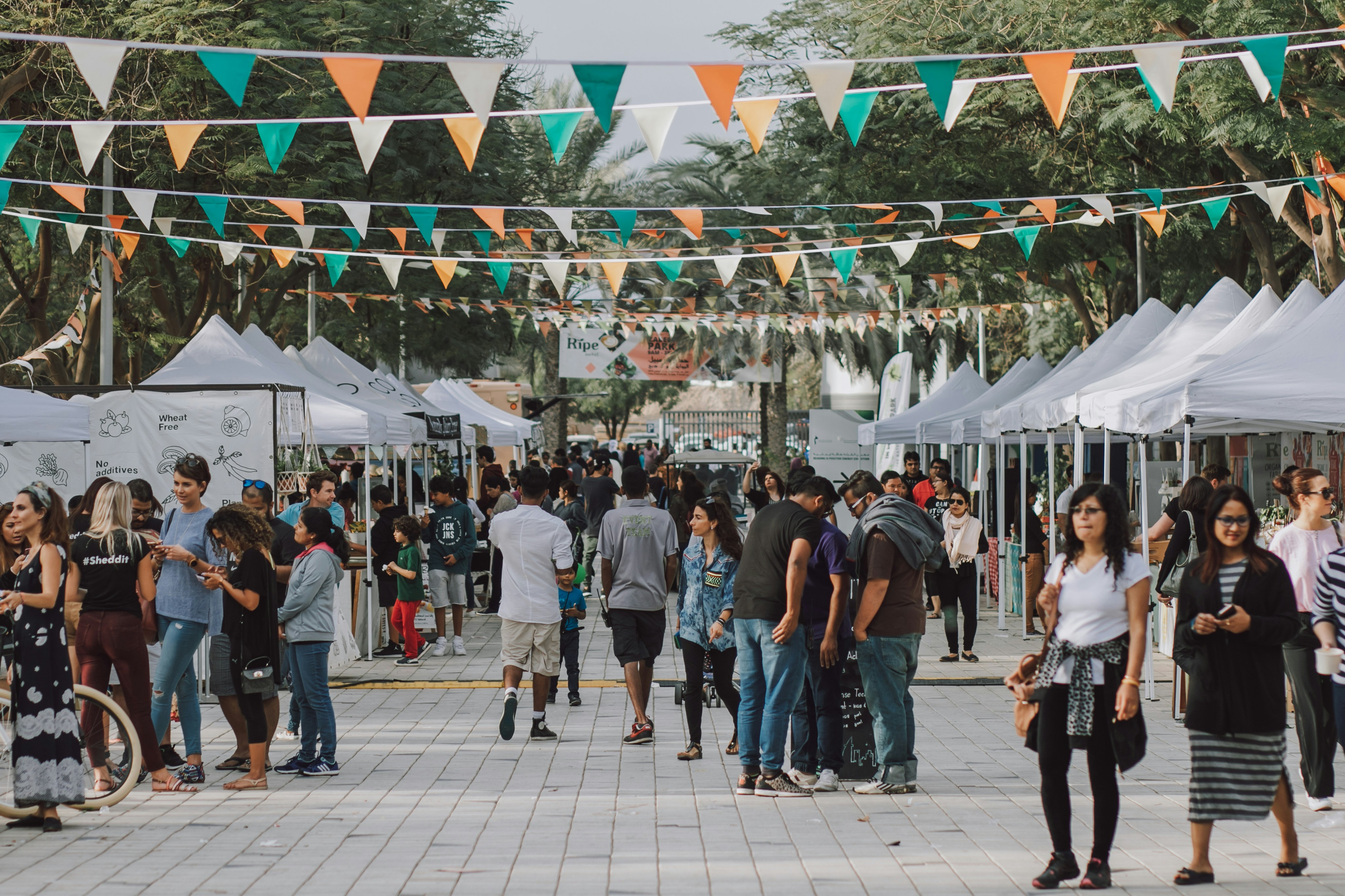 Community of people shopping together at a market